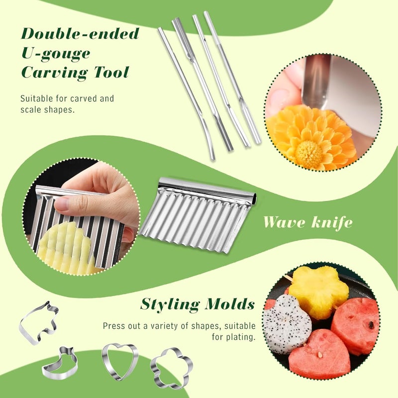 Krbnk 46-Piece Stainless Steel Fruit Carving Tools Set - Professional Watermelon Carving Knife Kit with Ergonomic Handles & Portable Case, Durable Fruit Cutting Tools for Culinary Arts, Sculpting, Peeling - Image 4